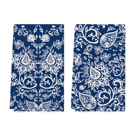 Artoid Mode - Juego de 2 toallas de cocina con diseño floral azul de cachemira, 18 x 26 pulgadas, decoración de primavera de temporada