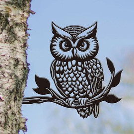 SUPERDANT Metal Owl on a Branch Garden Decoration Bird Animals Garden Ornament for Outdoor Black Silhouette Outdoor Decoration Yard Stakes Decorative Metal Wall Art for Lawn Patio Gardener Gift