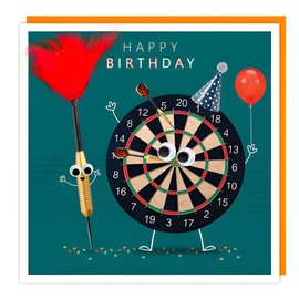 Tracks Publishing Funny Male Birthday Card - Happy Birthday Card for Men with Humorous Dart and Dart Board Design and Fluff and Googly Eye Embellishments