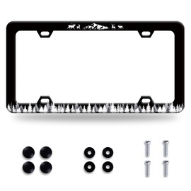 Mountain Forest Camping License Plate Frame Deer Aniaml License Plate Colorful Stainless Steel Auto Parts Funny License Plate Decoration with Screws Size 12.3 "x 6.3"