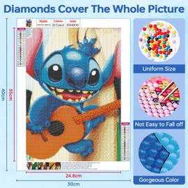 QDUODUO Diamond Painting for Adults Beginners and Children from 6 Years, Cartoon Stitch 5D Diamond Painting Pictures, 30 x 40 cm Large DIY Diamond Painting Mosaic Making Kit for Home Decoration and