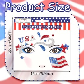 2 Sheets USA Flag & Stars Glitter Face Tattoo Jewelry, 4th of July Celebration Face Gems with Assorted Designs, Sparkle Red Blue Glitter in Independence Day, Parades, Parties & More (style1)