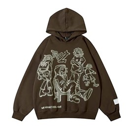 COOLMONAR Mens Cartoon Graphic Hoodies Streetwear Hooded Sweatshirt Pullover Hip Hop Fashion Y2K Hoodies Unisex