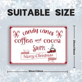 Candy Canes Coffee and Cocoa Shoppe Metal Tin Sign Funny Tin Signs for Kitchen Cafe Bar Coffee Nook Corner Coffee Station Accessories Decor 8x12 inch
