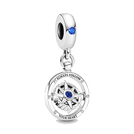 BEEUVIP Compass Dangle Charm 925 Sterling Silver Openwork Bead for Charm Bracelets and Necklaces, Birthday Mothers Day Jewelry Gifts Women