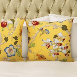 Betadistor Cotton Cushion Covers 45 x 45 cm (Pack of 2) - Square Throw Pillow Cases Decorative Floral Sofa Cushion Cover for Bedroom Living Room, 18 x 18 Inch, Yellow, 521-0462