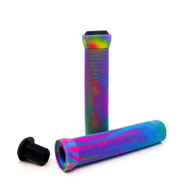Team Dogz Mixed PU Soft Rubber Flangeless Handlebar Grips For Stunt Scooters, Bikes, MTB, BMX etc With Bung Ends. Long 150mm with 22mm Internal Diameter For Standard & Oversized Bars (Rainbow)