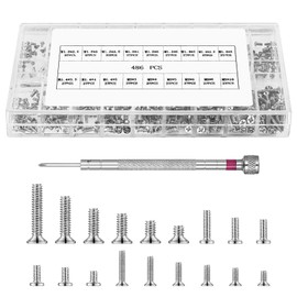 486 Pcs Small Screws for Glasses Repair Kit, M1.2 M1.4 M2 Glasses Screws, Repair Replacement Screws for Electronics Laptop Computer Watch Screws with Screwdriver, Silver