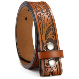 Ssumday Western Belts for Men Women without Buckle,Cowboy Belt 1.5" Genuine Leather Belt for Jeans Pants, Brown, S for waist 26-30"