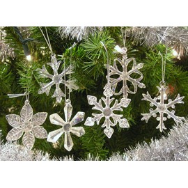 BANBERRY DESIGNS Iridescent Snowflake Ornaments - Set of 12 Snowflakes Six Assorted Designs Christmas Decorations