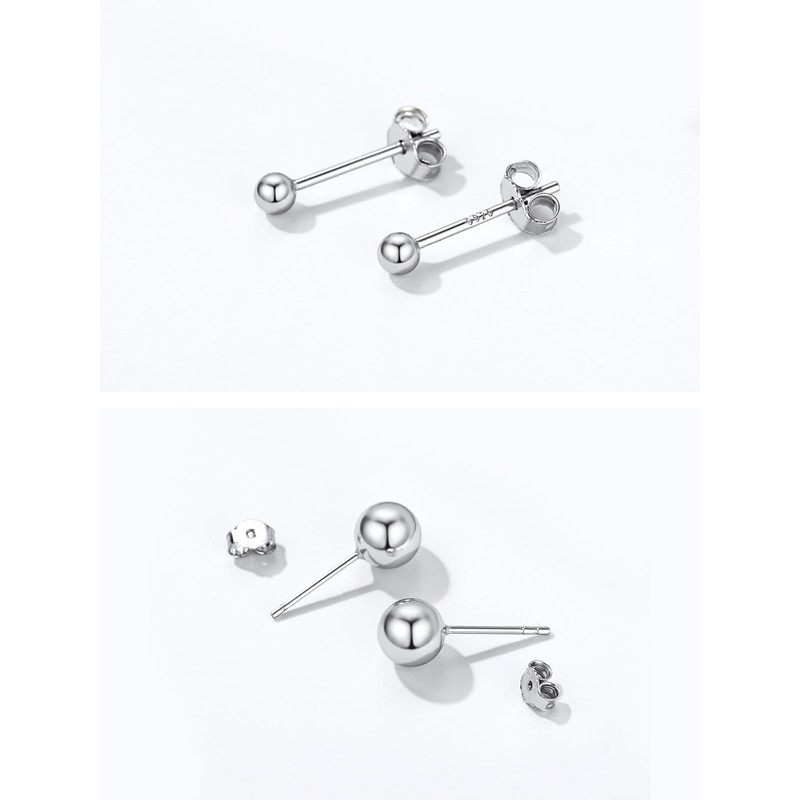 ChicSilver Ball Earrings, Women's 925 Silver, Round Ball Earrings, Simple