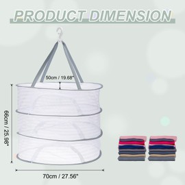 MECCANIXITY 28" Herb Drying Rack Hanging 3 Layer Hanging Mesh Net Collapsible Food Drying Fish Net with Zipper for Fish Buds Fruit Dehydrated Goods Vegetables Clothes, Grey