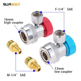 SURIEEN Adjustable R134A Quick Coupling Fittings, High Low Connector, AC R134A Adapter, 1/4" SAE HVAC Fittings, HVAC Freon Manifold Gauge Hose Connector Kit