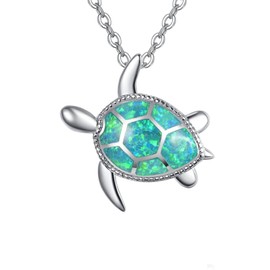 PRAYMOS Animal Necklace Turtle/Flamingo/Shark Opal Abalone Pendant 925 Sterling Silver Chain Gifts for Women Girls, Sterling Silver, Created Opal