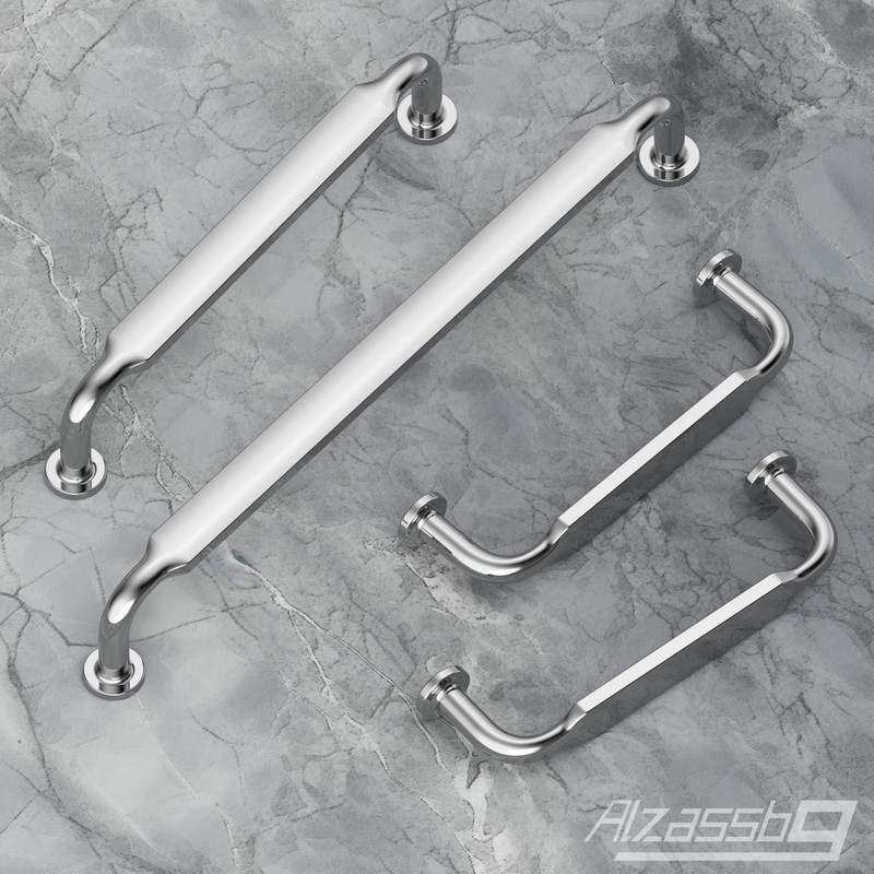 Alzassbg 10 Pack Polished Chrome Cabinet Handles, 5 Inch(128mm) Hole