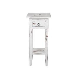 HomeStock Zen Zone Narrow Side End Table, Heavy Distressed White Solid Wood, Leg Base Fully Assembled Small Nightstand - 10.5" D x 11.75" W x 25.75" H