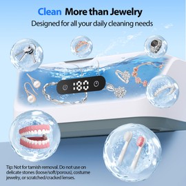 Klivvio Ultrasonic Jewelry Cleaner: 48Khz Ring Cleaner Ultrasonic Machine with Digital Timer, 4 Cleaning Modes, 24W Sonic Cleaner for Jewelry, Glasses, Retainer, Watch Strap, Home & Travel Use, 13.5oz