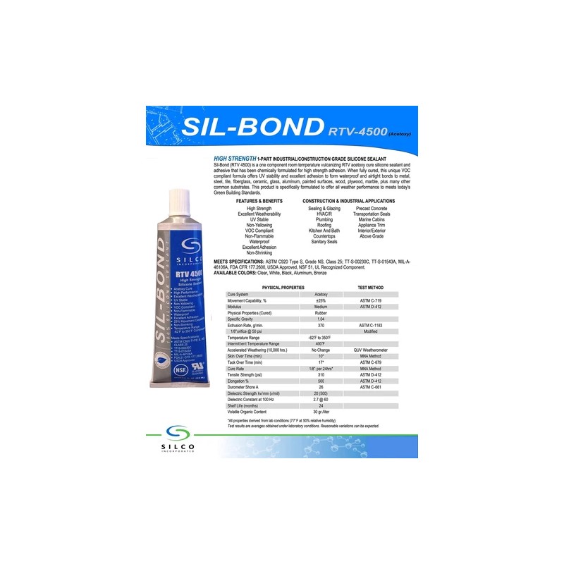 Sil-Bond NSF Approved Sil Bond 4500 RTV Silicone Adhesive Sealant