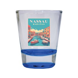 R and R Imports Nassau the Bahamas Design B Souvenir 1.5 Ounce Shot Glass Round Blue Single