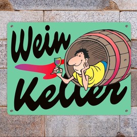 Wine cellar metal sign XL in 21 x 28 cm in turquoise with wine barrel motif as a sign for your cellar door to secure access to the finest wine and mark the entrance
