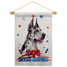Breeze Decor Patriotic Harlequin Dane Garden Flag-Set Wood Dowel Dog Puppy Spoiled Paw Canine Fur Pet Nature Farm Animal Creature House Banner Small Yard Gift Double-Sided, Made in USA