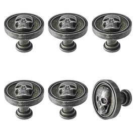 BAMI-LEE House 6PCS Vintage Skull Knob Skull Skeleton Cabinets Knobs Single Hole Cabinets Pulls Zinc Alloy Skull Drawer Knobs for Kitchen Drawer, Wardrobes, Bookcases, Dresser, Closets (Ancient tin)