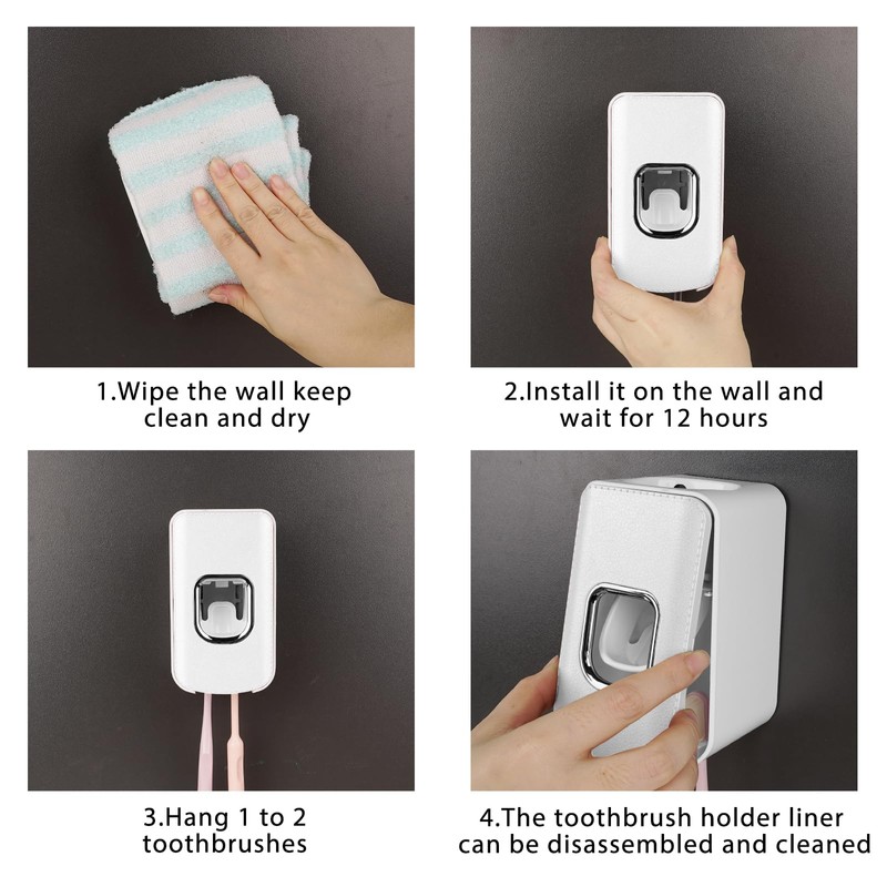 2 Slot Plastic Toothbrush Holder and Toothpaste Dispenser Wall Mounted,