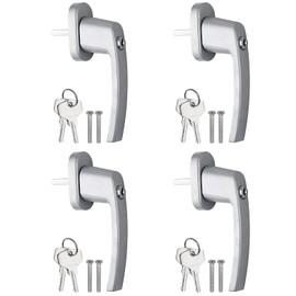 AUTOUTLET Lockable Window Handle, Pack of 4, Aluminium Safety Window Handle, Child Lock with Pin Length 35 mm, Keyed Alike Windows Balcony Door Handle (Grey)
