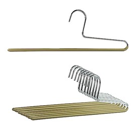 Mawa by Reston Lloyd Non-Slip Space Saving Clothes Hanger with Single Rod for Pants, Style KH/1, Set of 10, Gold