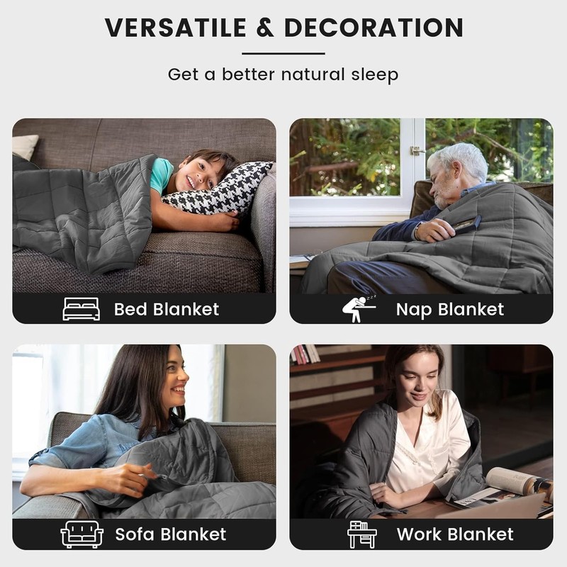 ZonLi Weighted Blanket (60"x80", 20lbs, Dark Grey) Queen Size Weighted
