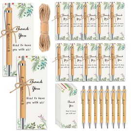 WowMoment Employee Appreciation Gifts, 40 Set Ballpoint Pens with Thank You Bookmark Cards, Back to School Gifts for Teacher Student, Appreciation Gifts for Coworkers Wood Bamboo Pen Party Supplies