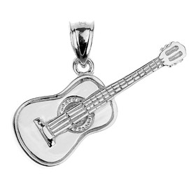925 Sterling Silver Acoustic Guitar Charm Pendant Necklace, 16"