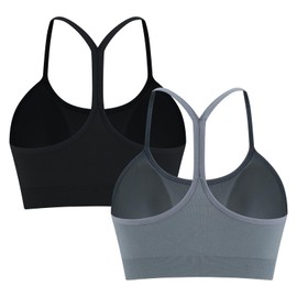 OBICUM Women's Y-Back Sports Bra - Light Support Yoga Bra Removable Padded Spaghetti Straps for Low-Impact Workouts Black+Gery S