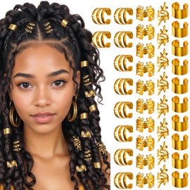 Mabor 40Pcs Hair Cuffs for Braids Gold Hair Jewelry for Braid Accessories Loc Hair Jewelry Clips Metal Dreadlock Braid Charms Hair Decoration for Women Girls Non-Piercing Ear Clips