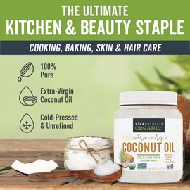 Viva Naturals Organic Coconut Oil - Unrefined, Cold-Pressed Extra Virgin Coconut Oil, USDA Organic and Non-GMO Cooking Oil, Great as Hair Oil and Skin Oil, 54 fl oz