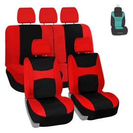 FH Group Car Seat Cover Light Breezy Pink Seat Covers Flat Foam Padding Cloth Full Set Automotive Seat Covers, Airbag Compatible & Split Rear Universal Fit Interior Accessories for Cars, Truck and SUV