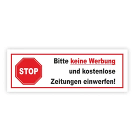 iSecur Aufkleber Stop Bitte keine Werbung und kostenlose Zeitung einwerfen! I 10 x 3,5 cm I Gegen Reklame im Briefkasten I wetterfest I hin469