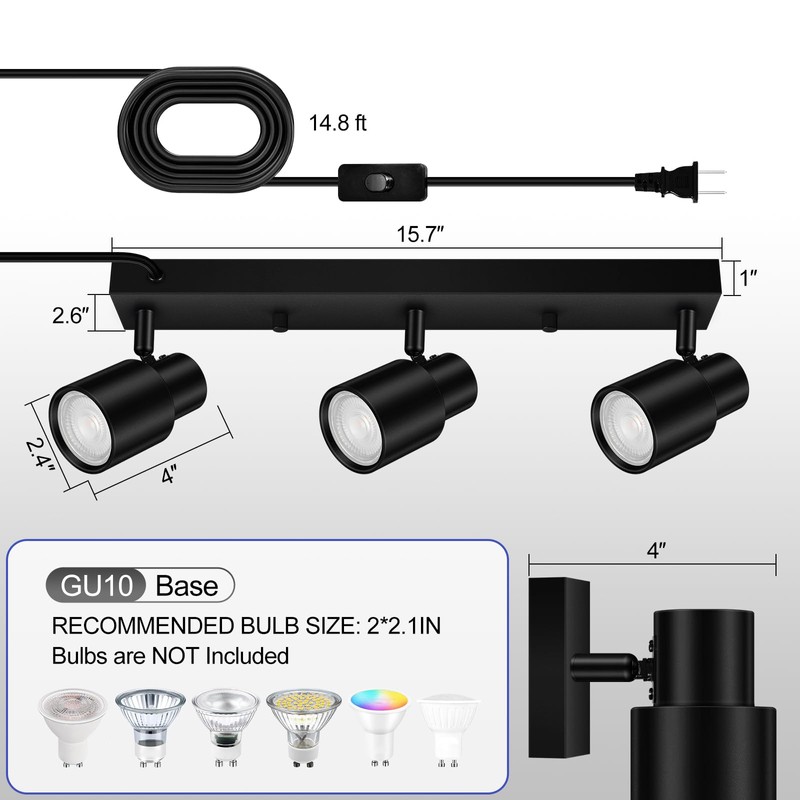 Plug-in Track Lighting LED, Track Light Fixtures Ceiling, Black Plug