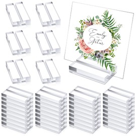 Blulu - 60 soportes de acrílico para tarjetas de 5.1cm, base transparente con números de ranura para tarjetas de 3 mm, muestra la mesa para bodas, exposiciones, oficinas, restaurantes, fotos