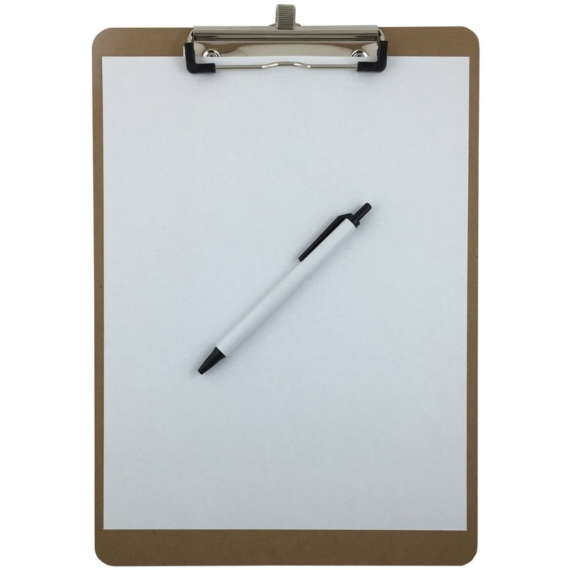 Pen Holder Clipboard, Letter Size, Low Profile Clip, Hardboard Single