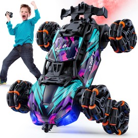 Veeniix 2370 Six-Wheel RC Stunt Car,6WD Remote Control Car,Cool RC Drift Car,Double-Sided Driving,360° Flips Rotating,with Spray and Light Effects,Toys for Ages 8-13 Kids,Ideal Gift for Boys and Girls