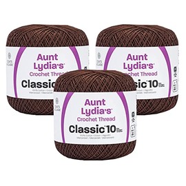 Aunt Lydia's Bulk Buy Crochet Cotton Classic Crochet Thread Size 10 (3-Pack) Fudge Brown 154-131