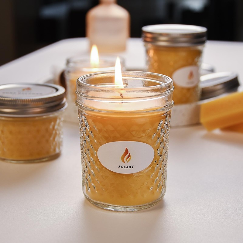 AGLARY Beeswax Candle in Glass, 5oz,Over 26H Burn Time, Elegant
