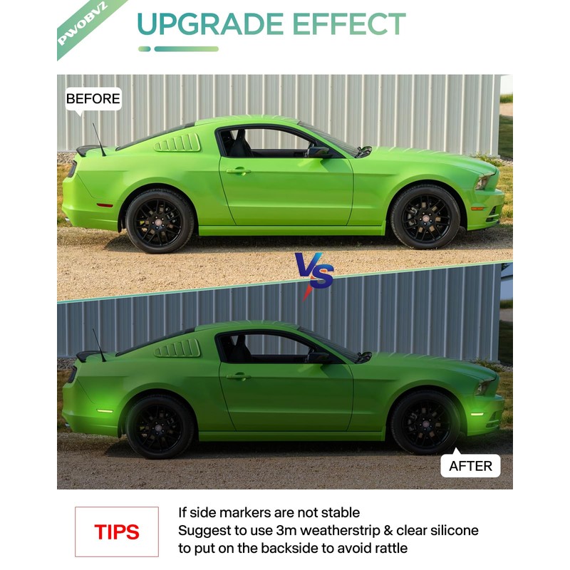 PWOBVZ Green Side Marker Lights Compatible with Ford Mustang 2010