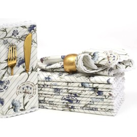 Bedding Craft Cloth Napkin, Dinner Cloth Napkins for Set Table Décor Print Cloth Napkins, Cloth Napkins Set of 12 Cloth Napkins Printed_18x18 with Lace Stripe Flower Design
