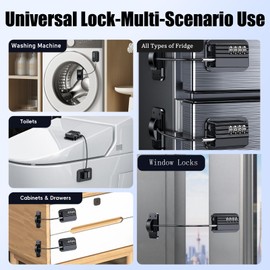 Fridge Lock Window Lock Children No Drilling Fridge Lock with Password for Window Protection Children for Freezer, Cupboards, Drawers, Windows (Black)