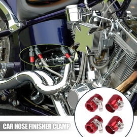 X AUTOHAUX 4pcs AN6 Hex Red Car Hose Finisher Flexible Rubber Pipe Clamp with Screw Band Adapter Fitting for Oil Fuel Water Tube
