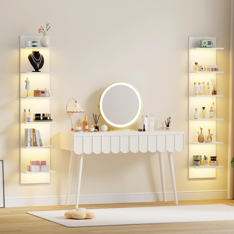 Qupui 6-Tier Wall Shelf with RGB LED, 57" Floating Storage,