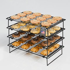 4PCS Cooling Racks for Cooking and Baking, Collapsible 4 Tiers 10"X16" Cool Batches of Cookies, Non-Stick & BPA-Free, Oven and Dishwasher Safe (Black-201)