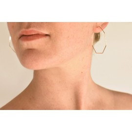 40mm Medium Octagon Geometric Hoop Earrings Super Thin Lightweight Stainless Steel 18k Gold Silver Plated Minimal Endless Wire Hoops Everyday Earrings for Women, 3 Pairs Pack